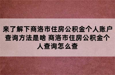 来了解下商洛市住房公积金个人账户查询方法是啥 商洛市住房公积金个人查询怎么查